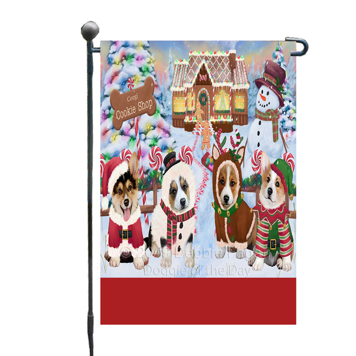 Personalized Holiday Gingerbread Cookie Shop Corgi Dogs Custom Garden Flags GFLG-DOTD-A59200