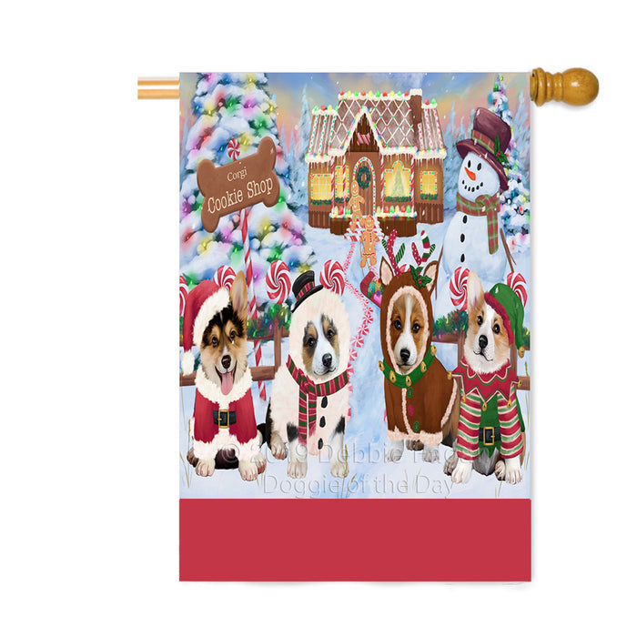 Personalized Holiday Gingerbread Cookie Shop Corgi Dogs Custom House Flag FLG-DOTD-A59256