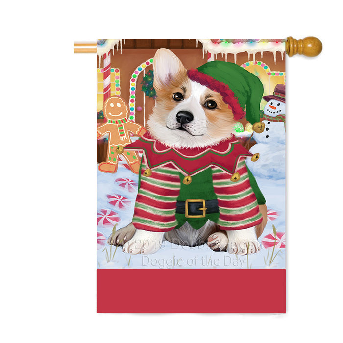 Personalized Gingerbread Candyfest Corgi Dog Custom House Flag FLG63805