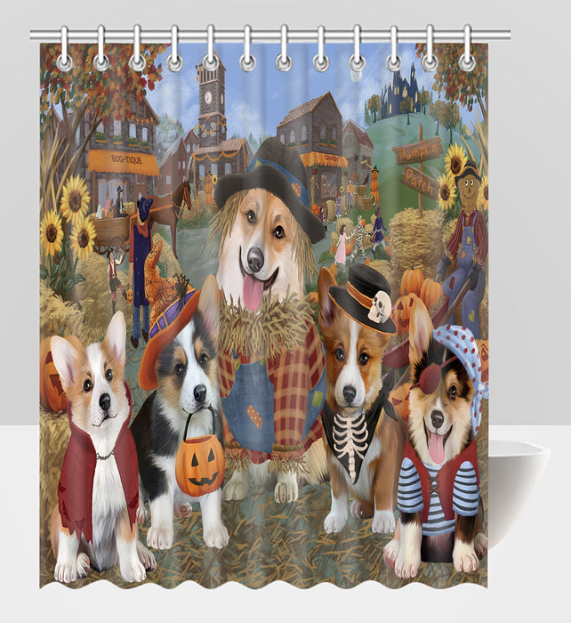 Halloween 'Round Town Corgi Dogs Shower Curtain