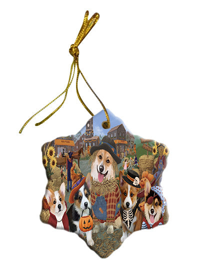 Halloween 'Round Town Corgi Dogs Star Porcelain Ornament SPOR57492