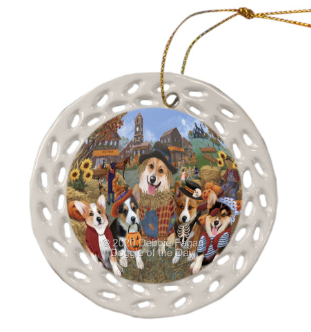 Halloween 'Round Town Corgi Dogs Doily Ornament DPOR58028