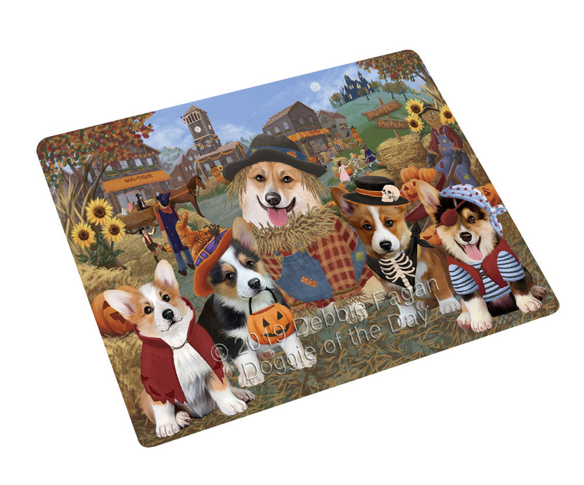Halloween 'Round Town And Fall Pumpkin Scarecrow Both Corgi Dogs Large Refrigerator / Dishwasher Magnet RMAG104382