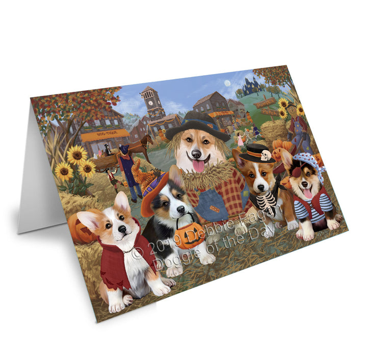 Halloween 'Round Town Corgi Dogs Handmade Artwork Assorted Pets Greeting Cards and Note Cards with Envelopes for All Occasions and Holiday Seasons GCD77822