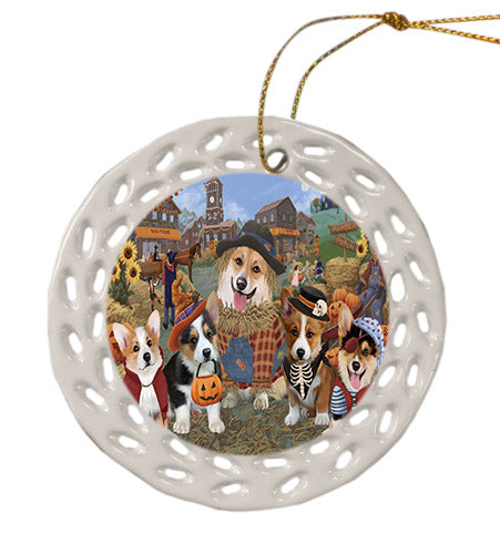 Halloween 'Round Town Corgi Dogs Ceramic Doily Ornament DPOR57492