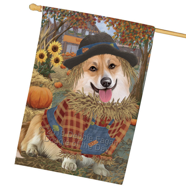 Halloween 'Round Town And Fall Pumpkin Scarecrow Both Corgi Dogs House Flag FLG65709