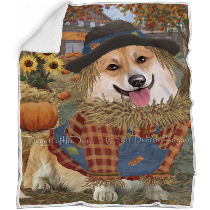 Halloween 'Round Town And Fall Pumpkin Scarecrow Both Corgi Dogs Blanket BLNKT139439