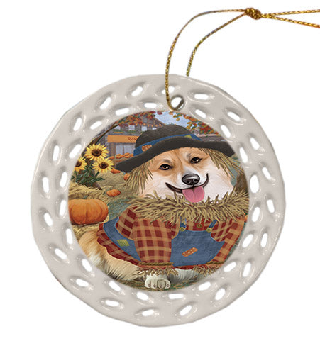 Fall Pumpkin Scarecrow Corgi Dogs Ceramic Doily Ornament DPOR57553