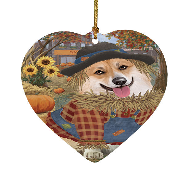 Fall Pumpkin Scarecrow Corgi Dogs Heart Christmas Ornament HPOR57553
