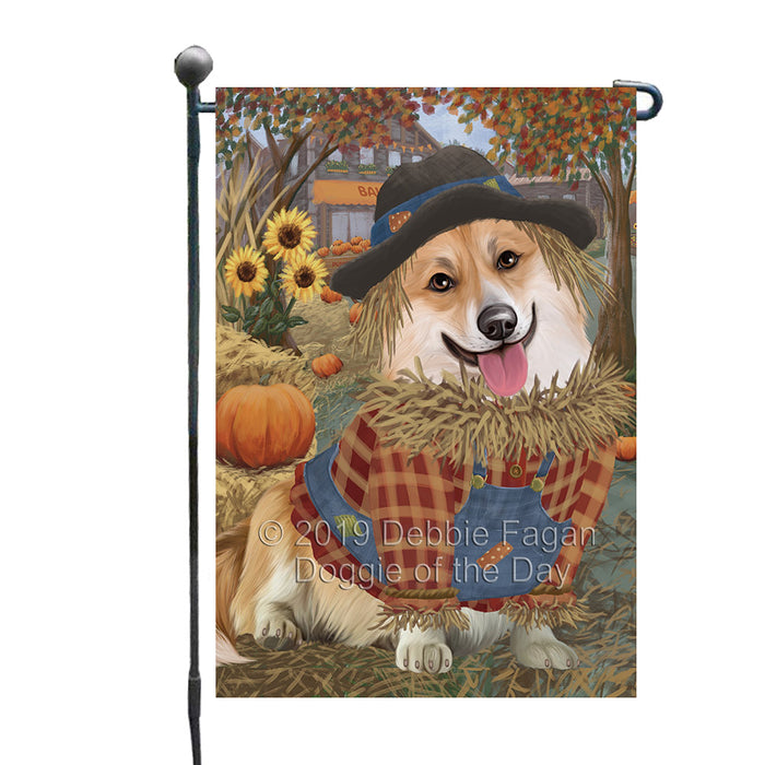 Halloween 'Round Town And Fall Pumpkin Scarecrow Both Corgi Dogs Garden Flag GFLG65653