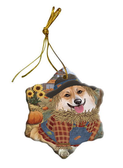 Fall Pumpkin Scarecrow Corgi Dogs Star Porcelain Ornament SPOR57553