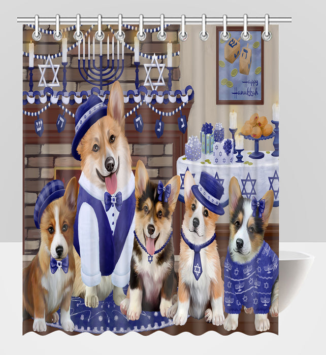 Happy Hanukkah Family Corgi Dogs Shower Curtain