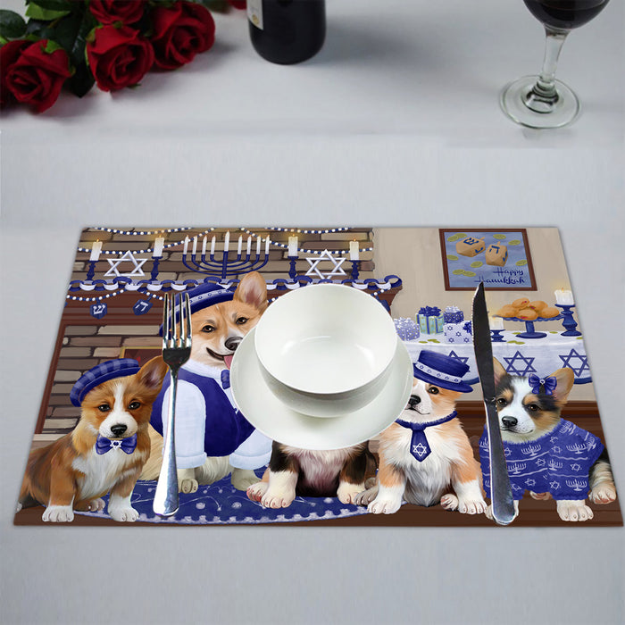Happy Hanukkah Family Corgi Dogs Placemat