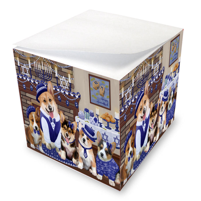 Happy Hanukkah Family Corgi Dogs note cube NOC-DOTD-A56642