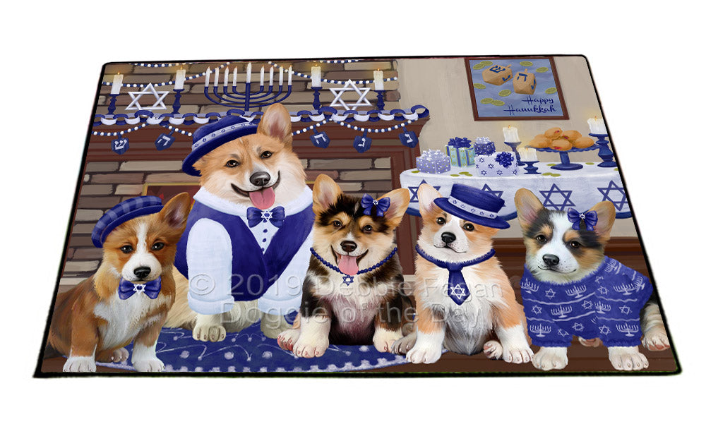 Happy Hanukkah Family and Happy Hanukkah Both Corgi Dogs Floormat FLMS54104