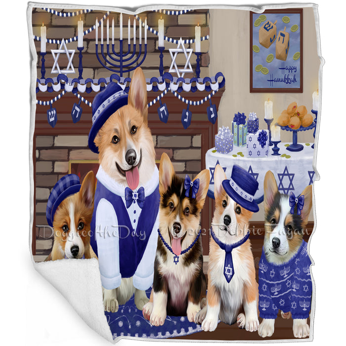 Happy Hanukkah Family and Happy Hanukkah Both Corgi Dogs Blanket BLNKT140492