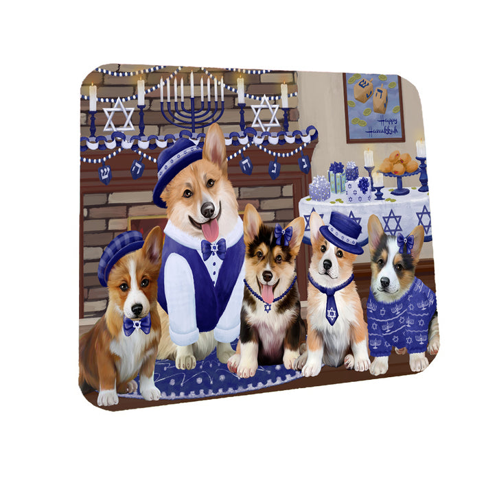 Happy Hanukkah Family Corgi Dogs Coasters Set of 4 CSTA57570