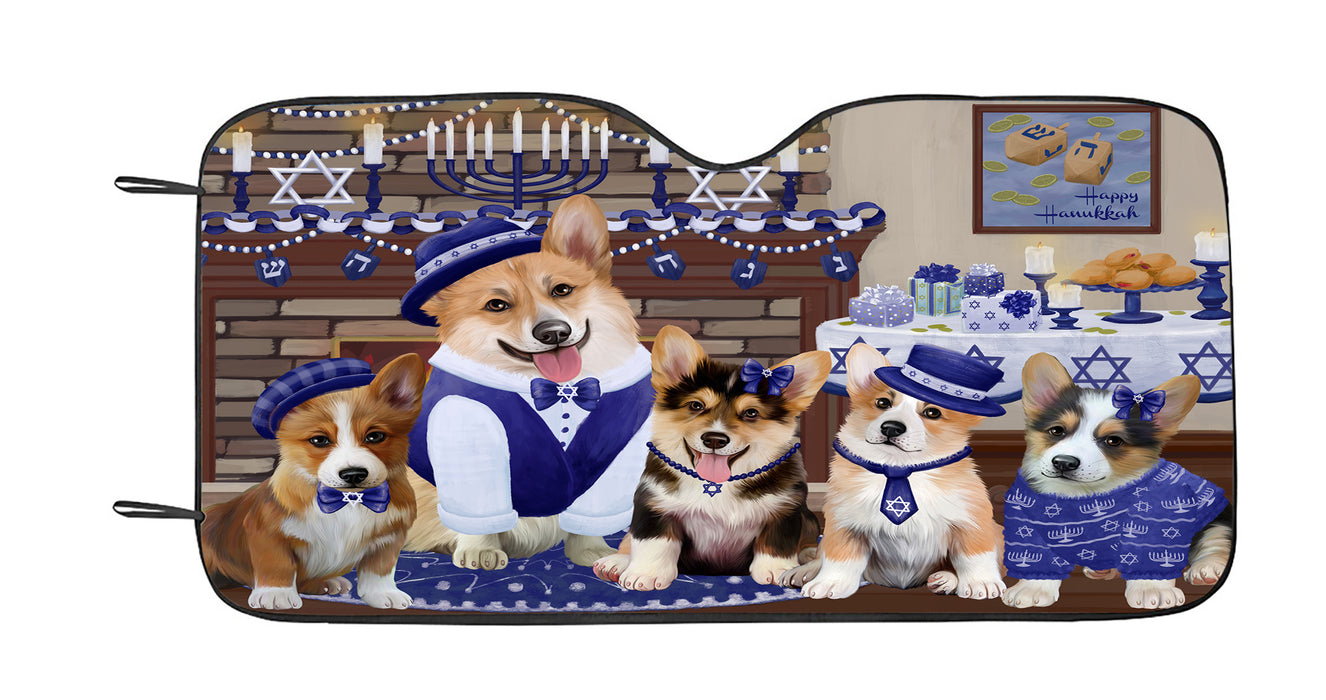 Happy Hanukkah Family Corgi Dogs Car Sun Shade