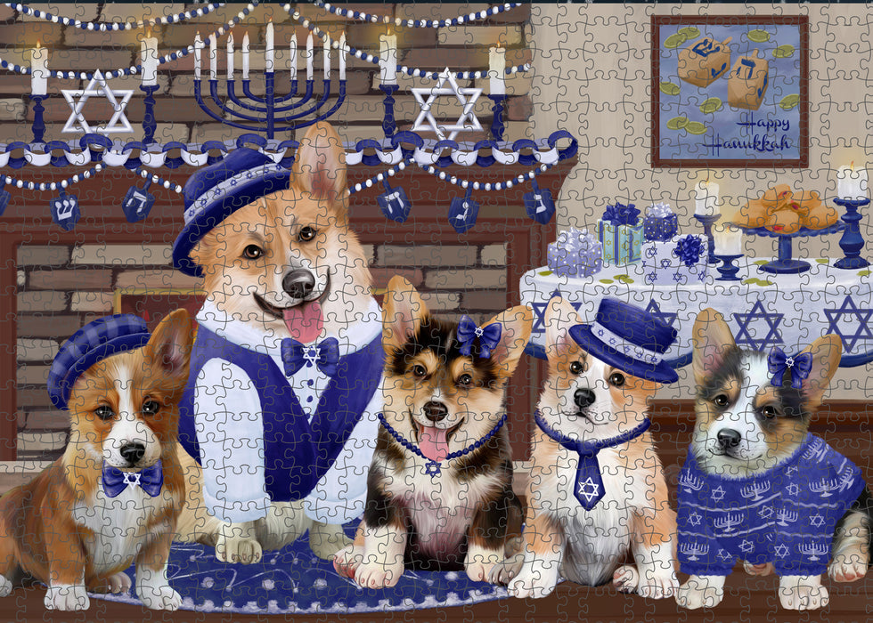 Happy Hanukkah Family and Happy Hanukkah Both Corgi Dogs Puzzle with Photo Tin PUZL96764
