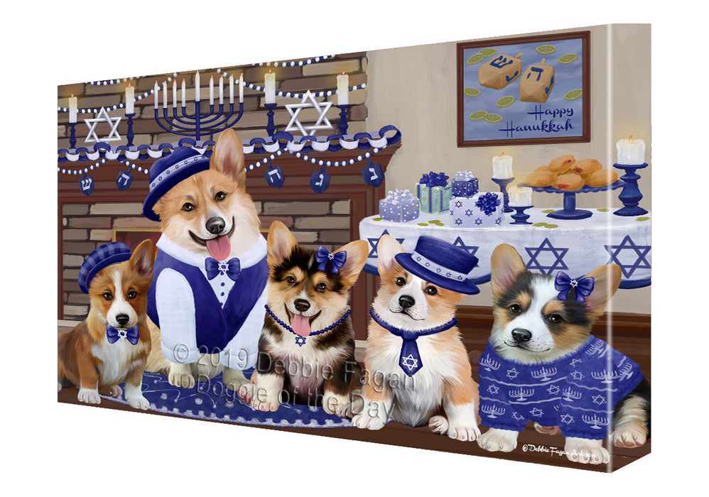 Happy Hanukkah Family and Happy Hanukkah Both Corgi Dogs Canvas Print Wall Art Décor CVS141119