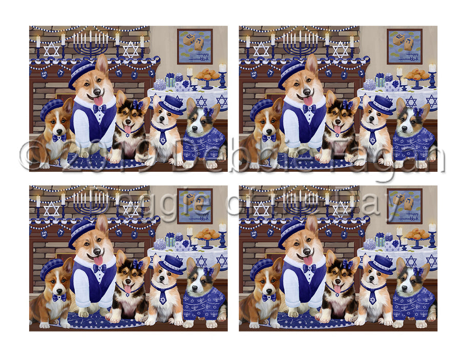 Happy Hanukkah Family Corgi Dogs Placemat
