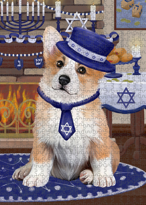 Happy Hanukkah Family and Happy Hanukkah Both Corgi Dog Puzzle with Photo Tin PUZL96988