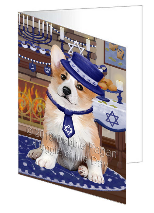 Happy Hanukkah Corgi Dog Handmade Artwork Assorted Pets Greeting Cards and Note Cards with Envelopes for All Occasions and Holiday Seasons GCD78356