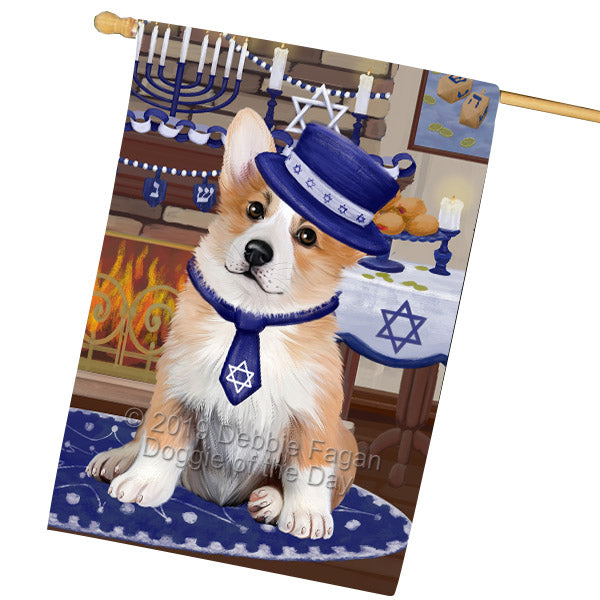 Happy Hanukkah Family and Happy Hanukkah Both Corgi Dog House Flag FLG65770