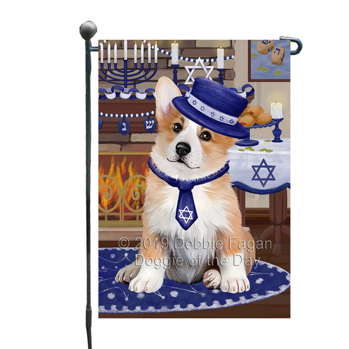 Happy Hanukkah Family and Happy Hanukkah Both Corgi Dog Garden Flag GFLG65714