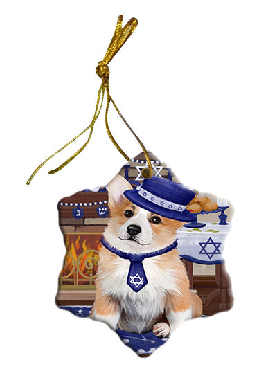 Happy Hanukkah Corgi Dog Star Porcelain Ornament SPOR57670