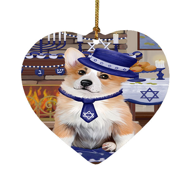 Happy Hanukkah Corgi Dog Heart Christmas Ornament HPOR57670