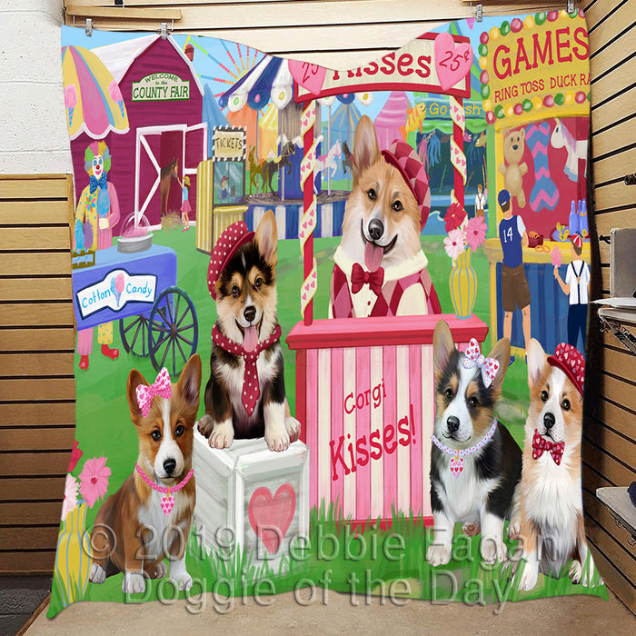 Carnival Kissing Booth Corgi Dogs Quilt