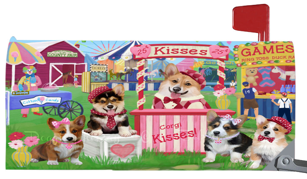 Carnival Kissing Booth Corgi Dogs Magnetic Mailbox Cover Both Sides Pet Theme Printed Decorative Letter Box Wrap Case Postbox Thick Magnetic Vinyl Material