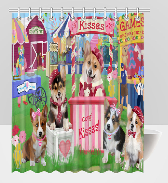Carnival Kissing Booth Corgi Dogs Shower Curtain