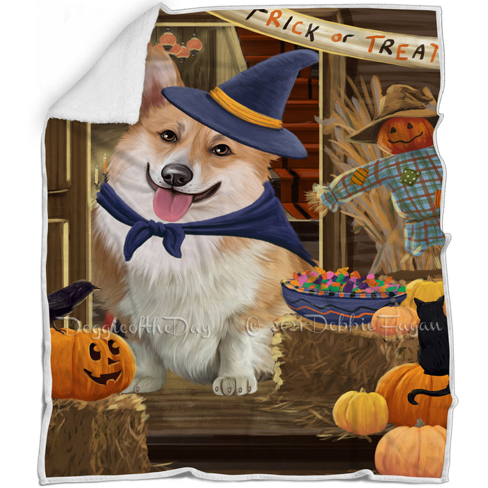 Enter at Own Risk Trick or Treat Halloween Corgi Dog Blanket BLNKT95232