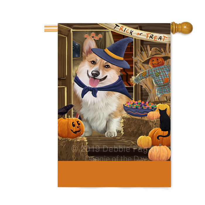 Personalized Enter at Own Risk Trick or Treat Halloween Corgi Dog Custom House Flag FLG-DOTD-A59618