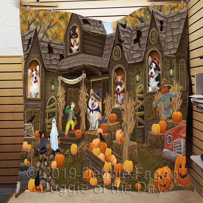 Haunted House Halloween Trick or Treat Corgi Dogs Quilt