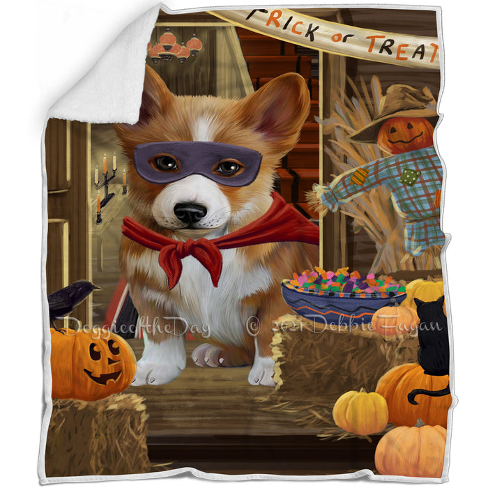 Enter at Own Risk Trick or Treat Halloween Corgi Dog Blanket BLNKT95241