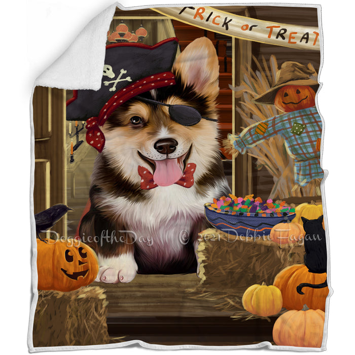 Enter at Own Risk Trick or Treat Halloween Corgi Dog Blanket BLNKT95250