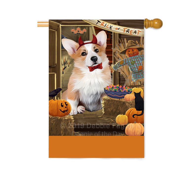 Personalized Enter at Own Risk Trick or Treat Halloween Corgi Dog Custom House Flag FLG-DOTD-A59621
