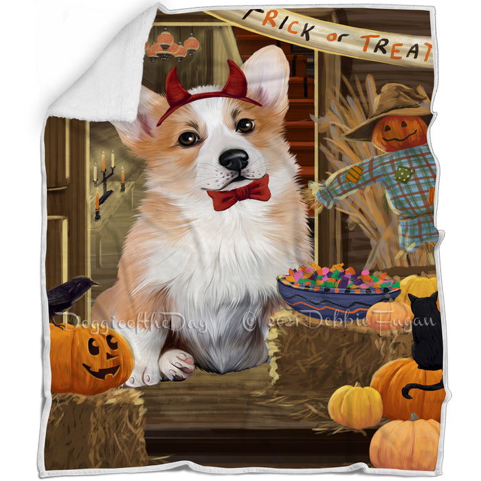 Enter at Own Risk Trick or Treat Halloween Corgi Dog Blanket BLNKT95259