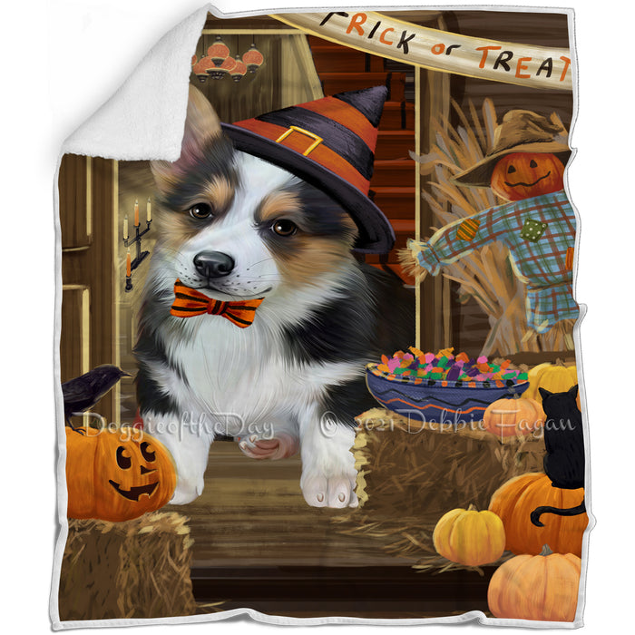 Enter at Own Risk Trick or Treat Halloween Corgi Dog Blanket BLNKT95268