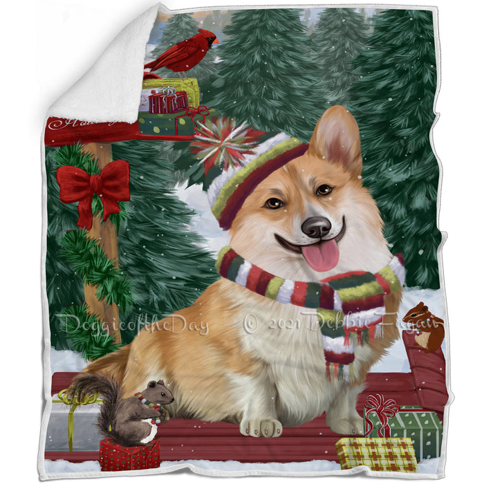 Merry Christmas Woodland Sled Corgi Dog Blanket BLNKT113655