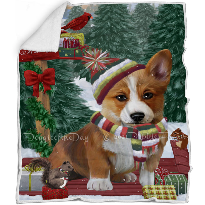 Merry Christmas Woodland Sled Corgi Dog Blanket BLNKT113664