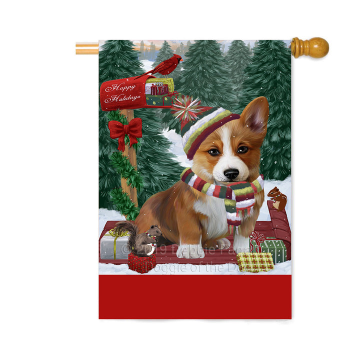 Personalized Merry Christmas Woodland Sled Corgi Dog Custom House Flag FLG-DOTD-A61628