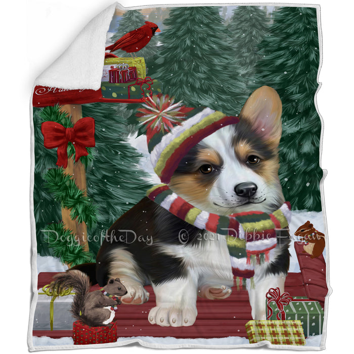 Merry Christmas Woodland Sled Corgi Dog Blanket BLNKT113673