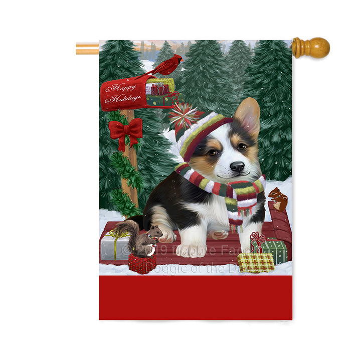 Personalized Merry Christmas Woodland Sled Corgi Dog Custom House Flag FLG-DOTD-A61629