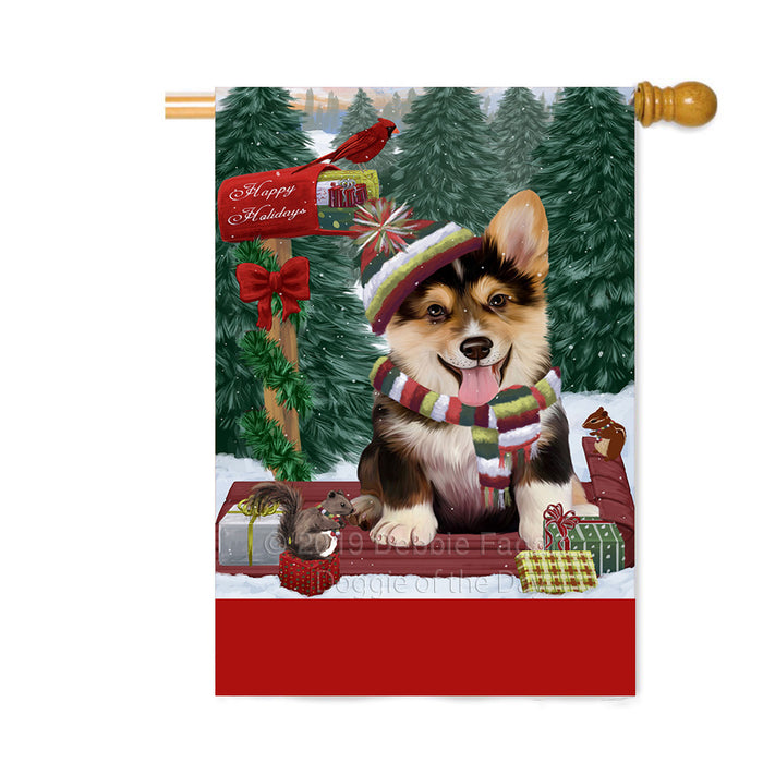 Personalized Merry Christmas Woodland Sled Corgi Dog Custom House Flag FLG-DOTD-A61630