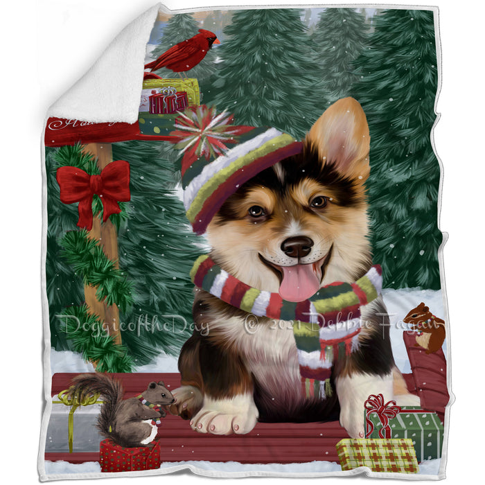 Merry Christmas Woodland Sled Corgi Dog Blanket BLNKT113682