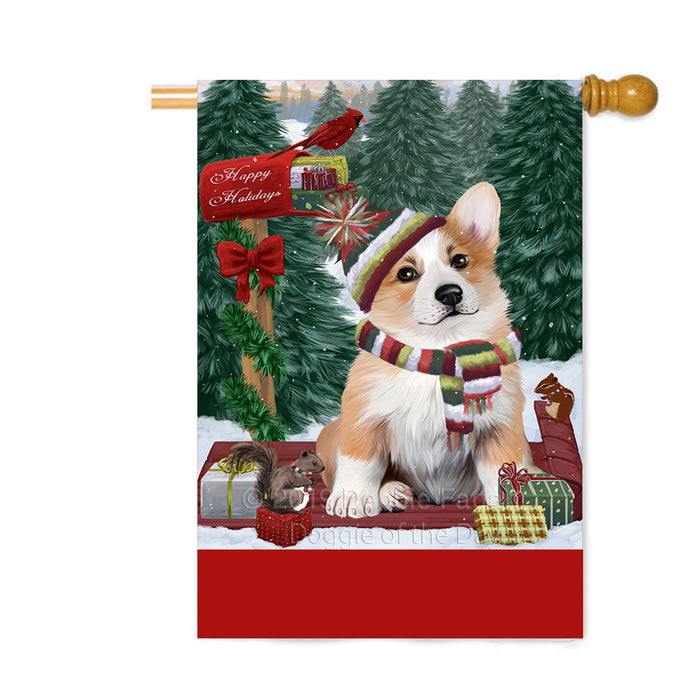 Personalized Merry Christmas Woodland Sled Corgi Dog Custom House Flag FLG-DOTD-A61631